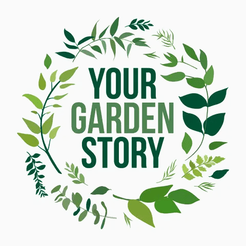 A green wreath with the words " your garden story ".